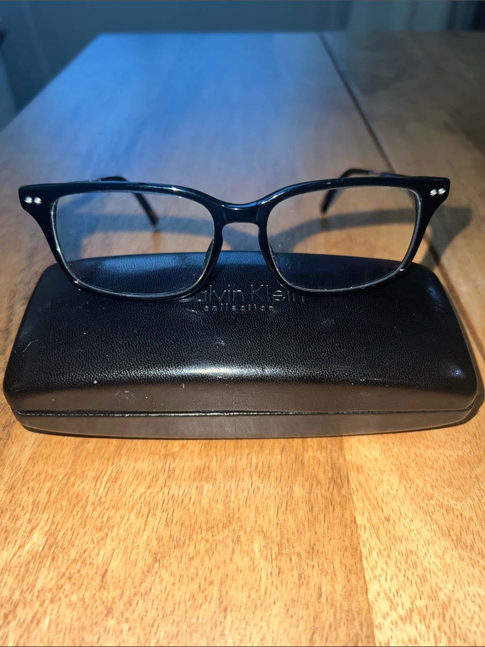 Calvin Klein Classic Black Rectangular Eyeglasses - Silver Accent - CK7118